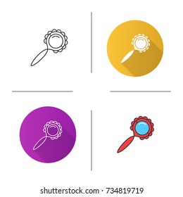 Rattle icon. Flat design, linear and color styles. Isolated vector illustrations