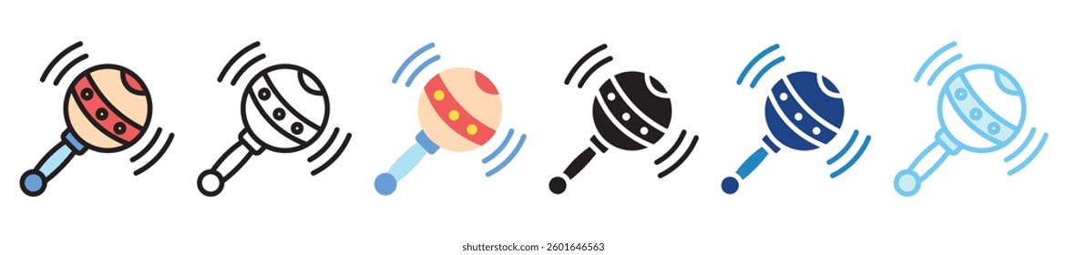Rattle multi style, mini illustration icon set. outline, flat, glyph, line color, UI, UX, app and web, digital or print. vector EPS 10 related to education, kindergarten, kids and baby.
