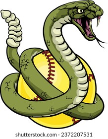 A rattle snake animal softball sports team cartoon mascot