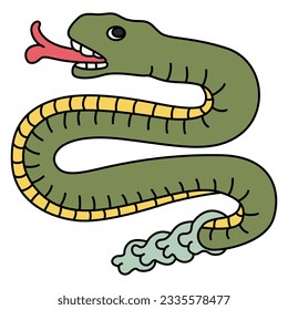 Rattle snake from Aztec codex. Native American art of ancient Mexico. Isolated vector illustration.