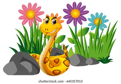 Rattle snake in flower garden illustration