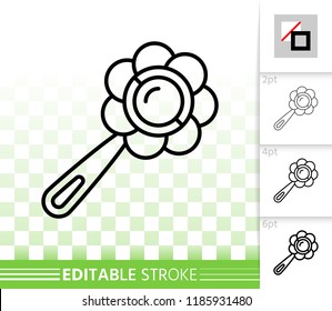 Rattle thin line icon. Outline web sign of baby. Toy linear pictogram with different stroke width. Simple vector symbol, transparent background. Rattle editable stroke icon without fill