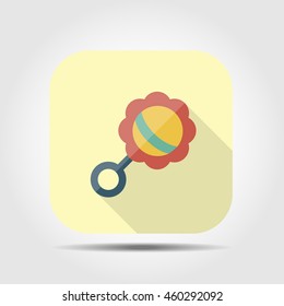 rattle toy flat icon with long shadow, vector illustration
