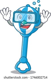 Rattle toy mascot design swims with diving glasses