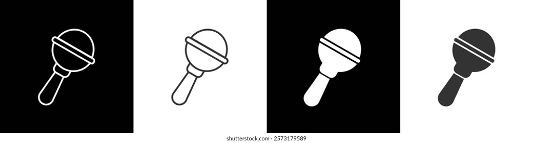 Rattles thin line icon. Baby toys, Kids toys outline icons collection. Simple Kids toys vector illustration in black, white and transparent background. Eps10