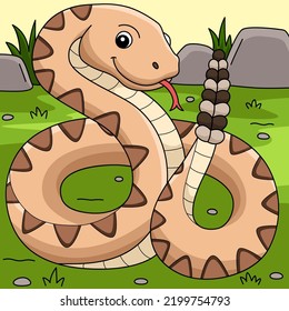 Rattlesnake Animal Colored Cartoon Illustration