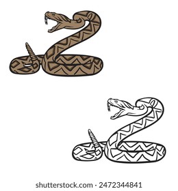 rattlesnake cartoon. simple design outline style. easy to edit. vector illustrations