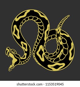 Rattlesnake hand drawn vector illustration on a grey background. Good for posters, stickers, card, print and other. 