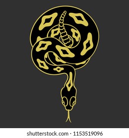 Rattlesnake hand drawn vector illustration on a grey background. Good for posters, stickers, card, print and other. 