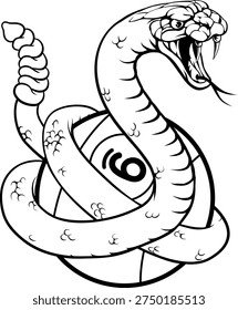 Rattlesnake nine ball pool billiards sports mascot holding a 9 ball cartoon illustration