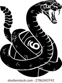 Rattlesnake nine ball pool billiards sports mascot holding a 9 ball cartoon illustration