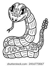 Rattlesnake sketch. Cute snake. Hand drawn line art illustration.