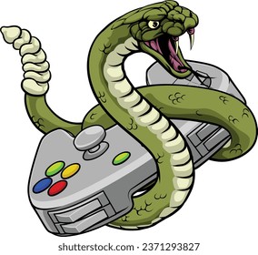 A rattlesnake snake gamer with video game controller sports team animal mascot