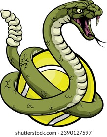 A rattlesnake snake with a tennis ball sports team animal cartoon mascot