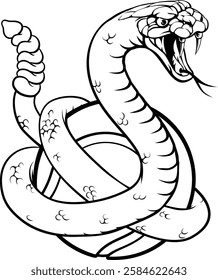 A rattlesnake snake with a tennis ball sports team animal cartoon mascot