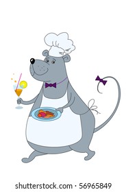 Rat-waiter bringing to the client a tray with meal