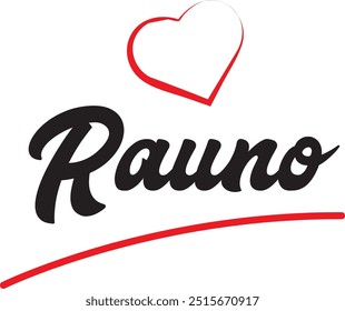 Rauno city text design with red heart typographic icon design suitable for touristic promotion