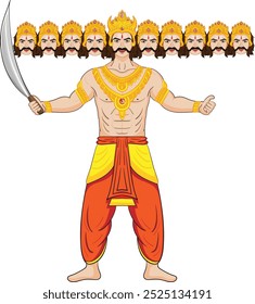 Ravan ten headed demon lord of Lanka from Ramayana isolated on transparent background for dussehra festival decoration