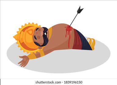Ravana is lying down dead on the floor. Vector graphic illustration. Individually on a white background.