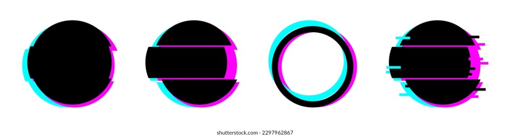 Rave glitch circle shapes. Modern icons set for design. Flat style illustration isolated on white background. Vector EPS 10