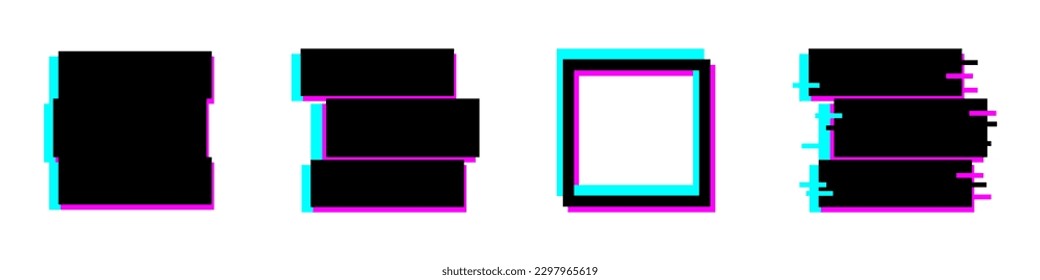 Rave glitch square shapes. Modern icons set for design. Flat style illustration isolated on white background. Vector EPS 10