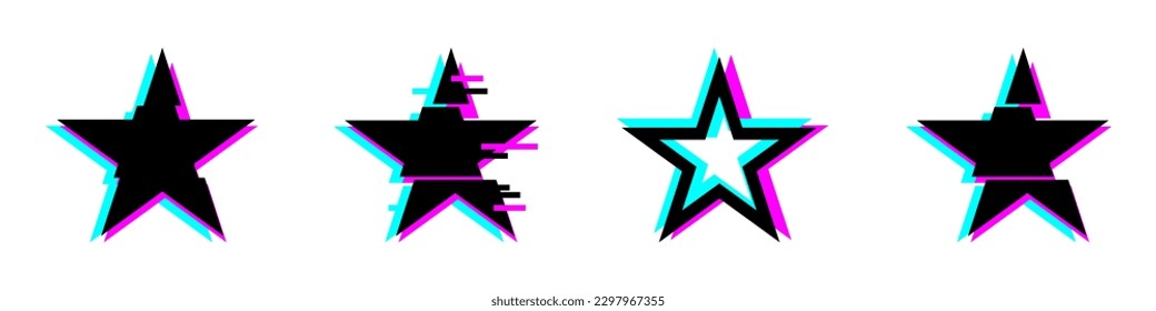 Rave glitch star shapes. Modern icons set for design. Flat style illustration isolated on white background. Vector EPS 10