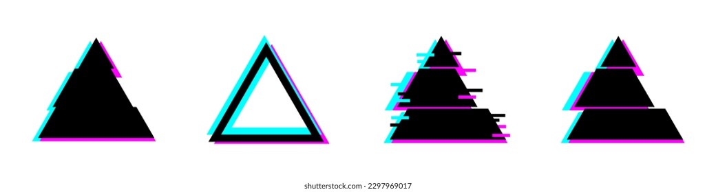 Rave glitzernde Dreiecksformen. Moderne Symbole für Design. Flache Illustration einzeln auf weißem Hintergrund. Vektor EPS10