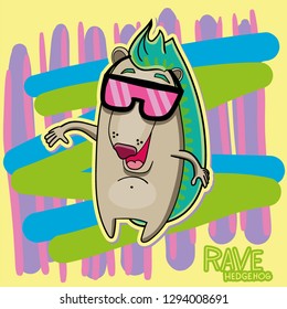 Rave hedgehog funny vector character 