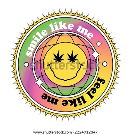 Rave Poster. Yellow Face. Weed Face. Rave in the space. Dance free vector