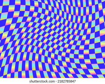 Rave es un viaje psicodélico y ácido. Malla distorsionada, ilusión óptica. Color del degradado de fondo abstracto brillante. Diseño para afiches, banners y artículos promocionales. Ilustración del vector