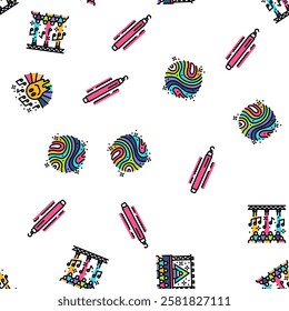 rave retro party music vector seamless pattern thin line illustration