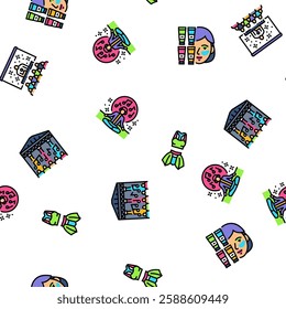 rave retro party music vector seamless pattern thin line illustration