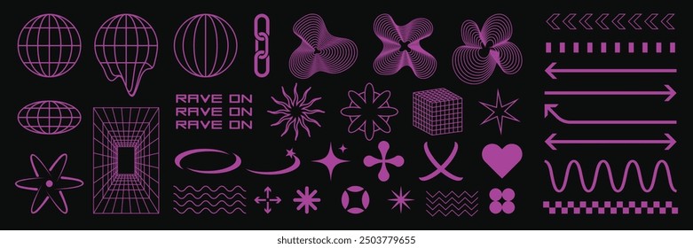 Rave Retrofuturistic Y2K geometric shapes Collections, 2D, 3D Vector design.
