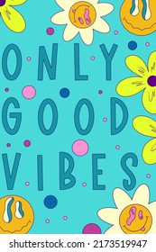 Rave trippy poster with smile, sticker. Modern retro abstract design. Abstract trippy psychedelic smile pattern. 60s, 70s, hippie. Rave psychedelic acid sticker poster. Vector illustration