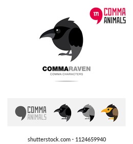 Raven bird concept icon set and modern brand identity logo template and app symbol based on comma sign