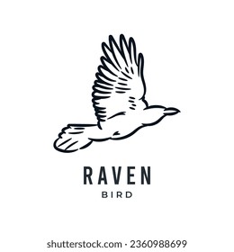 Raven bird or eagle line art hand drawn logo icon vector illustration