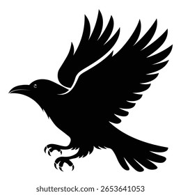 Raven Bird Flying Silhouette Vector Illustration