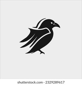 Raven bird icon vector silhouette, raven bird logo illustration design