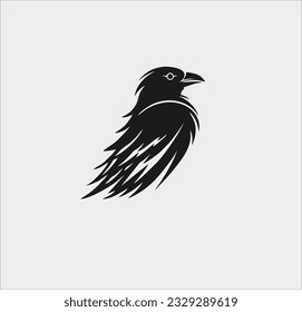 Raven bird icon vector silhouette, raven bird logo illustration design