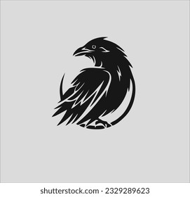 Raven bird icon vector silhouette, raven bird logo illustration design