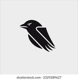 Raven bird icon vector silhouette, raven bird logo illustration design