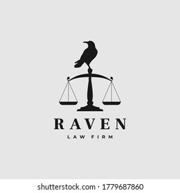 Raven Bird and Law Scale For Justice Law Firm Logo design vector