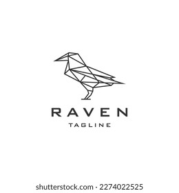 Raven bird line art logo icon design template flat vector