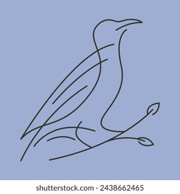 raven bird line art logo vector minimalist illustration design