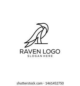 Raven bird line icon, simple black raven crow logo. Vector Illustration outline vector logo illustration download