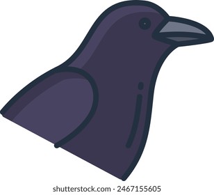 Raven bird linear color vector illustration