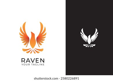 Raven bird logo design, raven silhouette vector