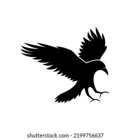 raven bird logo flying silhouette vector