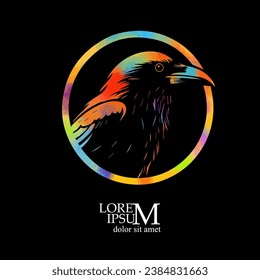 Raven bird logo. hand drawing. Not AI, T-shirt. Vector illustration