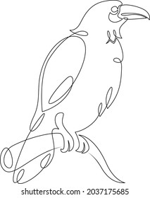 Raven bird logo. One continuous line.
Silhouette of a crow.
One continuous line drawing of logo isolated minimal illustration.